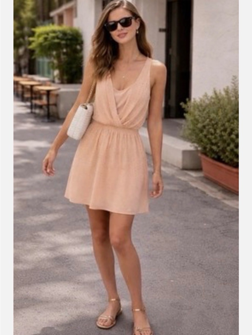 Women’s Sleeveless Peach Polka Dot Summer Dress